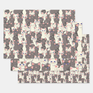 Feuille De Papier Cadeau Motif de chats blancs et gris