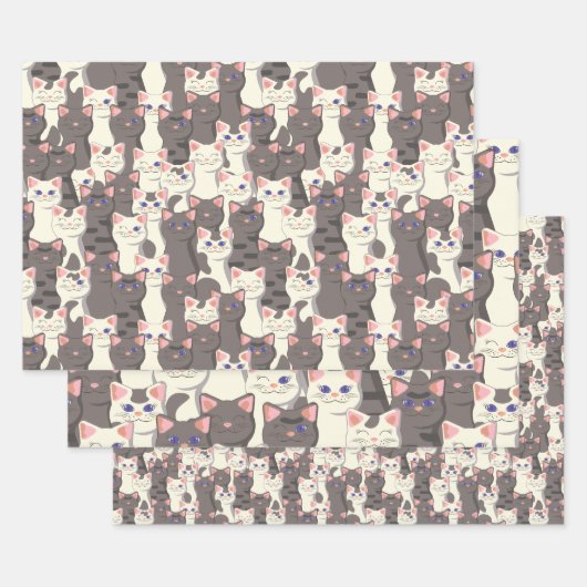 Feuille De Papier Cadeau Motif de chats blancs et gris (Lot)