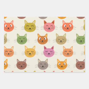 Feuille De Papier Cadeau Motif de chats de dessin animé kawaii colorés et h