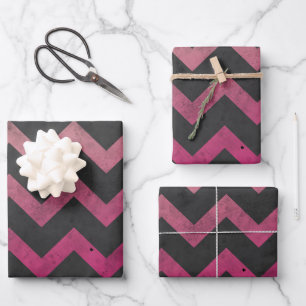 Feuille De Papier Cadeau Motif de chevron gris foncé rose magenta