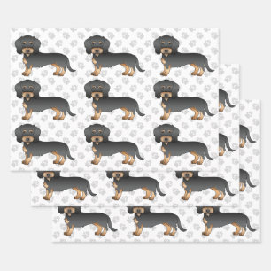 Feuille De Papier Cadeau Motif de chien Dachshund à poil dur noir et feu