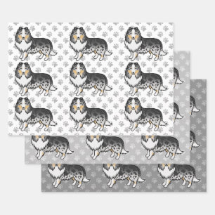 Feuille De Papier Cadeau Motif de chien de dessin animé Blue Merle Shetland