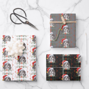 Feuille De Papier Cadeau Motif de chien espagnol Springer de Noël