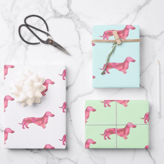 Feuille De Papier Cadeau Motif de chien mignon rose Dachshund  (Recto)