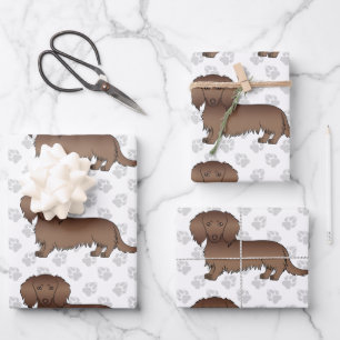 Feuille De Papier Cadeau Motif de chien mignon teckel à longs poils au choc