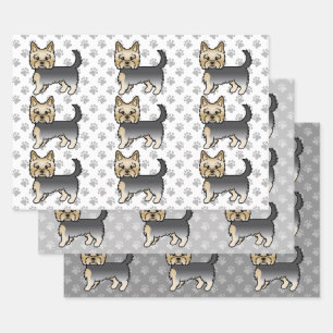 Feuille De Papier Cadeau Motif de chien Yorkshire Terrier bleu et or