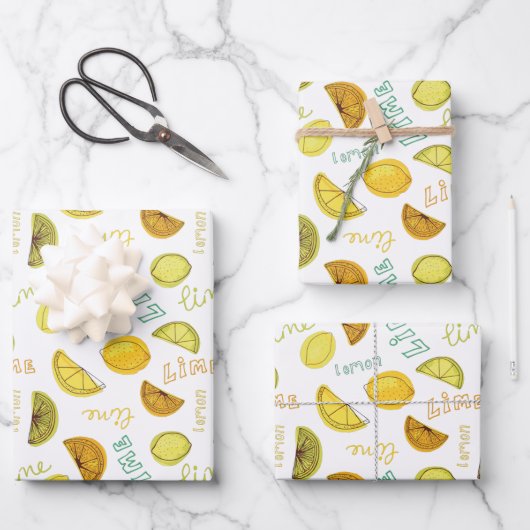 Feuille De Papier Cadeau Motif de citron et de citron vert (Recto)