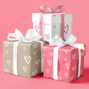 Feuille De Papier Cadeau Motif de coeur romantique en blanc, café et blanc