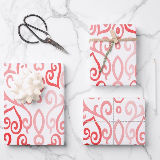 Feuille De Papier Cadeau Motif de coeur rouge et rose (Recto)