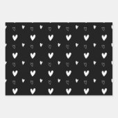 Feuille De Papier Cadeau Motif de coeur scandinave mignon noir et blanc (Devant)