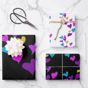 Feuille De Papier Cadeau Motif de cœurs néon pour la Saint-Valentin