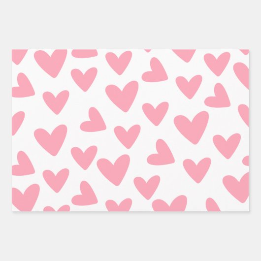 Feuille De Papier Cadeau Motif de cœurs rose et blanc (Devant)