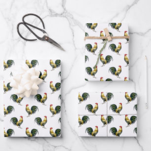 Feuille De Papier Cadeau Motif de coq de ferme de campagne vintage mignon