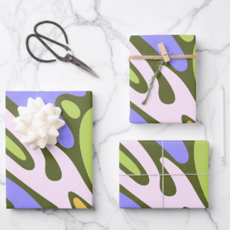Feuille De Papier Cadeau Motif de coup de pinceau diagonal Olive et Lavande