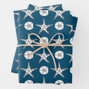 Feuille De Papier Cadeau Motif de croquis de fond de sable Starfish