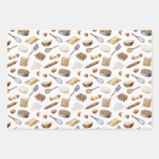 Feuille De Papier Cadeau Motif de cuisson aquarelle (Devant 3)