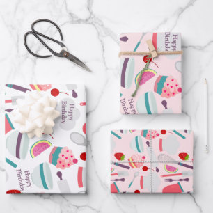 Feuille De Papier Cadeau Motif de cuisson Cupcake rose violet