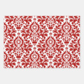 Feuille De Papier Cadeau Motif de Damas Rouge Vert Noël (Devant 3)