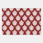 Feuille De Papier Cadeau Motif de Damas Rouge Vert Noël (Devant 2)