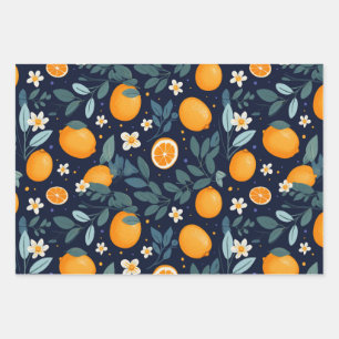 Feuille De Papier Cadeau Motif de délice orange et floral