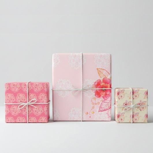 Feuille De Papier Cadeau Motif de dentelle romantique Rose