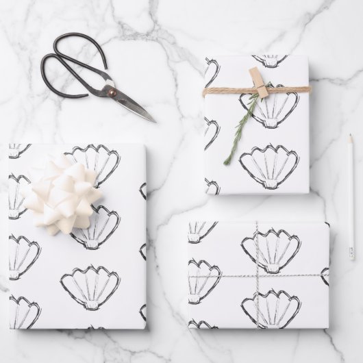 Feuille De Papier Cadeau Motif de dessin Esquisse de coquillage (Recto)