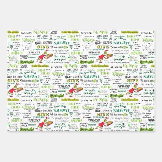 Feuille De Papier Cadeau Motif de devis Grinch (Devant)