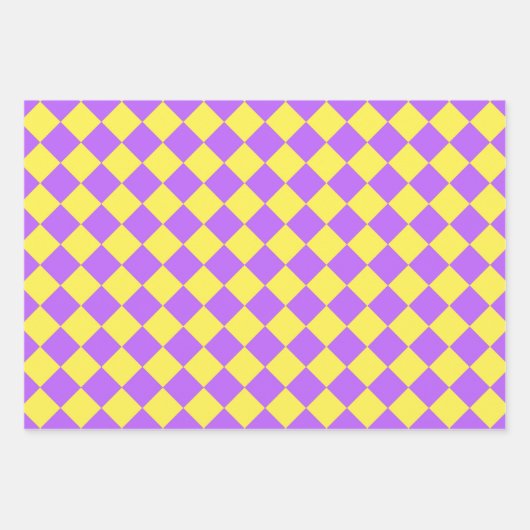Feuille De Papier Cadeau Motif de diamant jaune pourpre Checker (Devant)