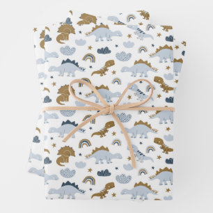 Feuille De Papier Cadeau Motif de dinosaure arc-en-ciel mignon
