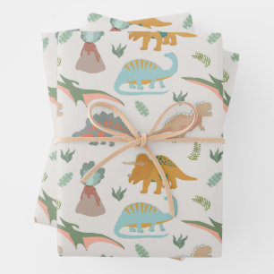 Feuille De Papier Cadeau Motif de dinosaure bohème dessiné à la main pour e