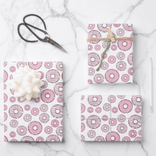 Feuille De Papier Cadeau Motif De Donuts, Donuts Roses, Saupoudrages