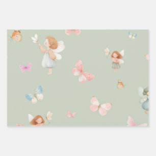 Feuille De Papier Cadeau Motif de fée pastel Design de nurserie papillon mi
