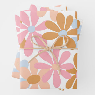 Feuille De Papier Cadeau Motif de fleur de marguerite pastel rétro