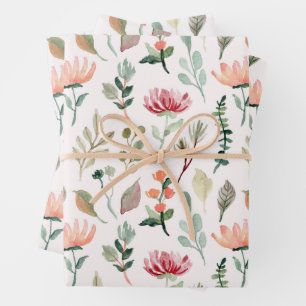 Feuille De Papier Cadeau Motif de fleurs à l'aquarelle