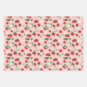 Feuille De Papier Cadeau Motif de fleurs blanches avec des fraises roses ro (Devant)