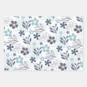 Feuille De Papier Cadeau Motif de fleurs bleues (Devant 3)
