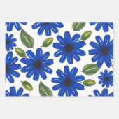 Feuille De Papier Cadeau Motif de fleurs bleues dessinées à la main (Devant 3)