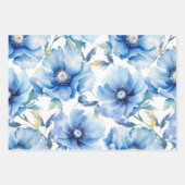Feuille De Papier Cadeau Motif de fleurs Blue Poppies (Devant)