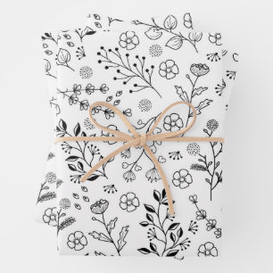 Feuille De Papier Cadeau Motif de fleurs botaniques et sauvages