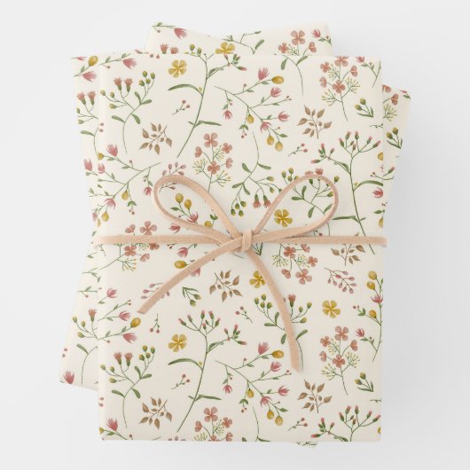 Feuille De Papier Cadeau Motif de fleurs d'aquarelle (En situation)