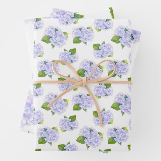Feuille De Papier Cadeau Motif de fleurs d'aquarelle Hydrangea (En situation)