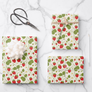 Feuille De Papier Cadeau Motif de fleurs et de fraises