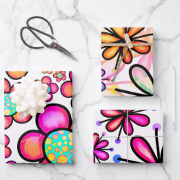Feuille De Papier Cadeau Motif de fleurs gribouillées colorées groovy des a