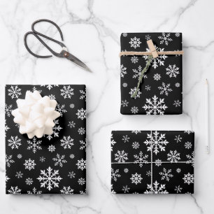 Feuille De Papier Cadeau Motif de flocon de neige noir et blanc Décoratif