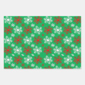Feuille De Papier Cadeau Motif De Flocon De Neige Rouge Blanc Et Vert (Devant 3)