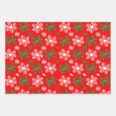 Feuille De Papier Cadeau Motif De Flocon De Neige Rouge Blanc Et Vert (Devant 2)