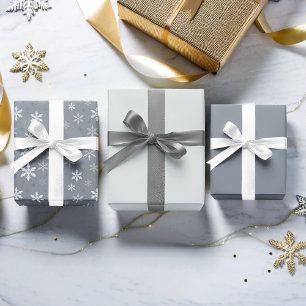 Feuille De Papier Cadeau motif de flocons de neige gris vintage et blanc