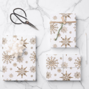 Feuille De Papier Cadeau Motif de flocons de neige jaune doré