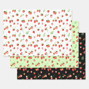 Feuille De Papier Cadeau Motif de fraises et marguerites