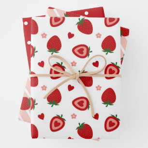 Feuille De Papier Cadeau Motif de fraises sucrées